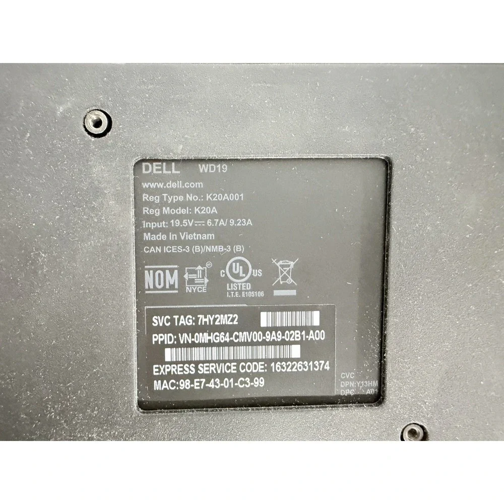 Dell WD19 K20A001 USB-C Docking Station K20A 19.5V